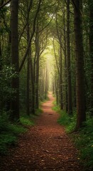 Obraz premium A winding path disappears into a dense forest, inviting escape and exploration, symbolizing a journey toward an unknown destination ,outdoors ,away ,horizon