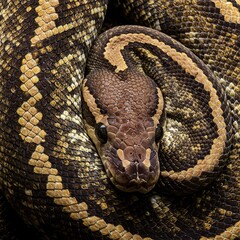 Obraz premium Detailed macro shot highlighting the mesmerizing geometric and irregular shapes found in a python's natural skin design ,design ,animal skin ,intricate