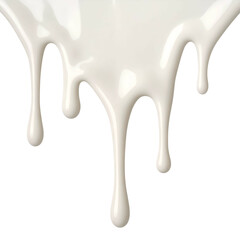 Glossy white liquid drips down against a black background, forming teardrop shapes