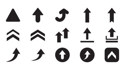 Silhouette Upward Arrows Vector Icon Set isolated on white background