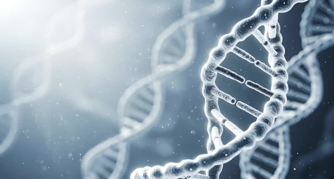 Abstract 3d rendering of a dna double helix structure in a science laboratory, representing genetics and molecular biology animated 4k video