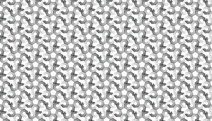 Monochrome seamless contemporary geometric hexagonal optical pattern in black and white abstract retro background perfect for textile wallpaper and surface design