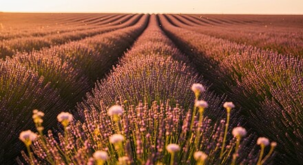 Endless Rows of Lavender Fields at Sunset