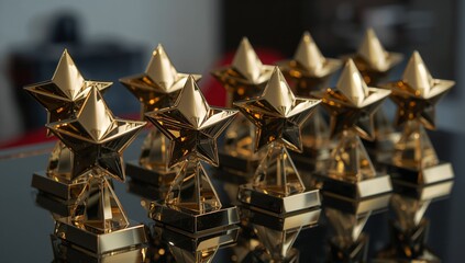 Golden Star Ensemble on Reflective Surface. A Study in Symmetry and Sheen.