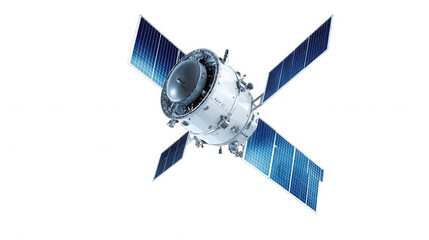 Isolated satellite with solar panels  in space for scientific exploration on transparent background