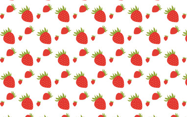 Seamless Pattern with Red Strawberries and Green Leaves
