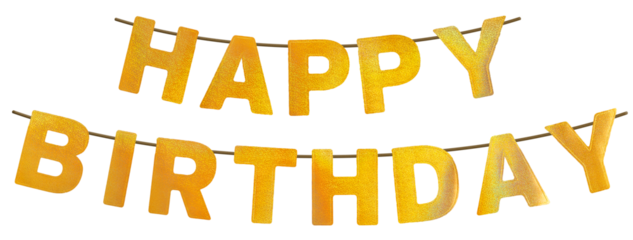 Shiny golden Happy Birthday banner isolated on transparent background