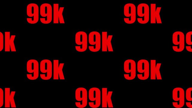 Repeating Pattern of Red 99k Text on Black Background ninety nine thousand texture