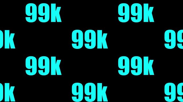 Repeating Pattern of Cyan 99k Text on Black Background ninety nine thousand texture