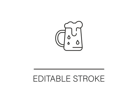 Thirst-quenching beer mug icon with editable stroke for menus and pub designs, perfect for happy hour promotions and bar signage.