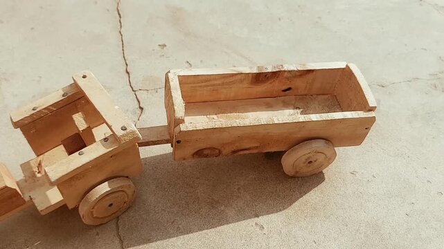 Handcrafted Wooden Toy Tractor And Trailer Folk Art Display
