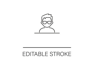 Clean line art portrait of a person wearing glasses offers a modern, minimal style for your designs and projects with editable strokes.