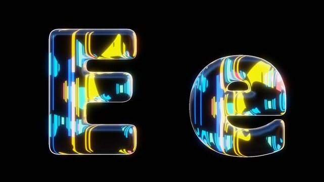 Modern alphabetic letter &ndash; E e - letter with black background inside, transparent background outside, seamless loop