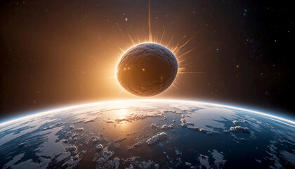 Obraz premium Asteroid Impact Simulation 8K Scientific Visualization of 31 ATLAS Entering Earth’s Atmosphere for Education and Research
