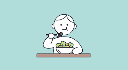 Happy Person Eating Healthy Fresh Salad Illustration