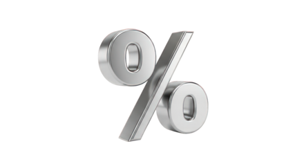 Silver percentage sign on transparent background isolated on transparent background