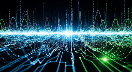 Abstract futuristic technology background with glowing digital data waves and network signals