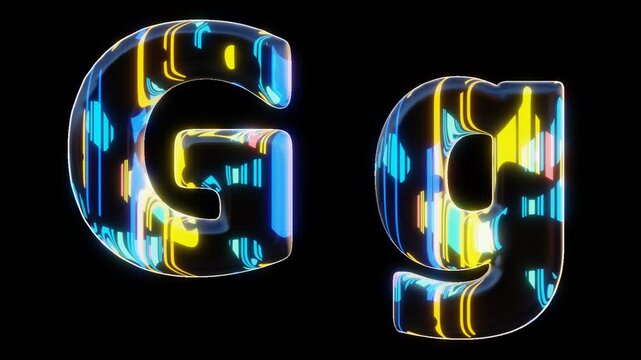 Modern alphabetic letter &ndash; G g - letter with black background inside, transparent background outside, seamless loop