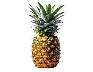 Side View of Pineapple Showing Thorny Skin and Crown, isolated