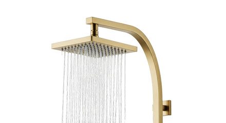 Gold showerhead spraying water isolated on a transparent background image