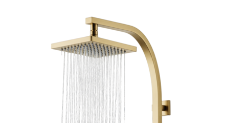Gold showerhead spraying water isolated on a transparent background image
