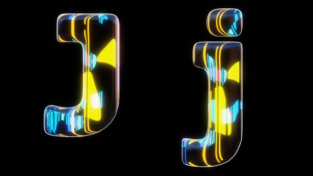 Modern alphabetic letter &ndash; J j - letter with black background inside, transparent background outside, seamless loop