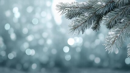 Frosted pine branches with ice crystals against a cool blue, bokeh winter background. - Powered by Adobe