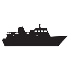 Fototapeta premium Ferry Boat Silhouette isolated on White Background a Minimalist Modern Graphic for Travel and Transportation related Designs