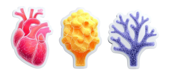 Vibrant Heart and Coral Illustrations on Transparent Background for Creative Use