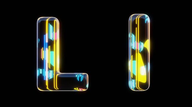 Modern alphabetic letter &ndash; L l - letter with black background inside, transparent background outside, seamless loop