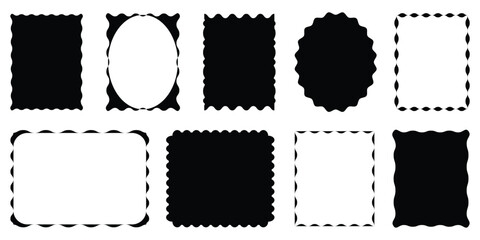Zig zag wavy edge shapes frame box vector illustration. Scalloped edges with a wavy pattern. Adorable curved frames with retro-style wavy edges. eps 10