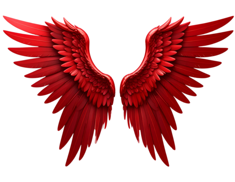 3d fantasy red angel wings, front view and side view, Transparent background PNG  - Powered by Adobe