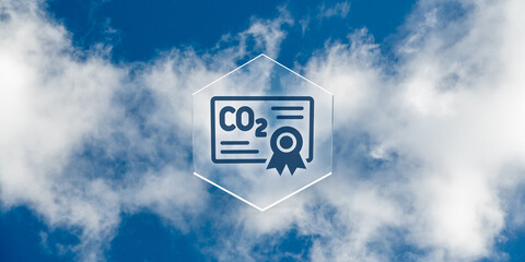 CO2 Certificate Icon, Environmental Certificate for Carbon Offset and Clean Air, Frameworks like EU-ETS, nEHS, BEHG