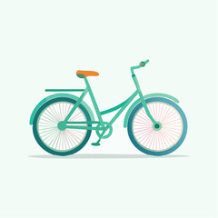 Fototapeta premium Illustrative depiction of a teal-colored bicycle with an orange seat against a white backdrop