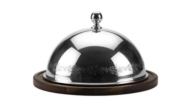 Photo of a silver serving dome or Cloche isolated on transparent background image