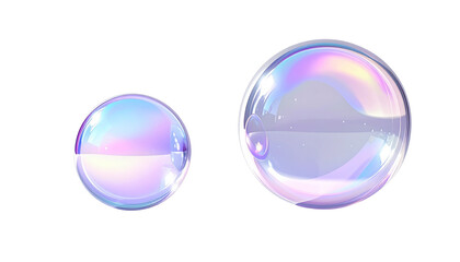 Two dynamic floating transparent bubble variations isolated on transparent background