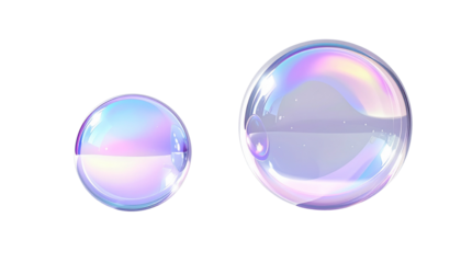 Two dynamic floating transparent bubble variations isolated on transparent background