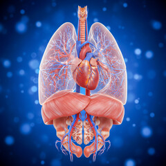 3D Medical Illustration of Human Lungs and Heart — Respiratory and Circulatory System Anatomy Concept