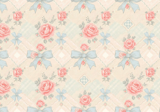Elegant roses and bows pattern for timeless designs, perfect for vintage-inspired projects and romantic themes