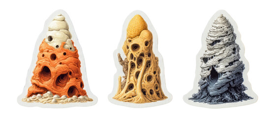 Intricate Abstract Forms in Varied Colors and Textures with Isolated Background