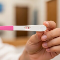 Positive Pregnancy Test Result Held in Hand Close Up.