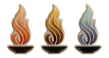 Vibrant Colorful Flame Illustrations with Unique Shapes on Transparent Background