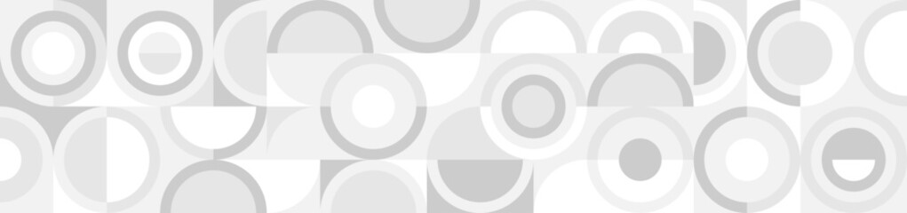 White trendy seamless background of circles and squares in modern Scandinavian style. Cover of gray geometric shapes in retro texture for wallpaper or packaging. © Nadzeya Pakhomava