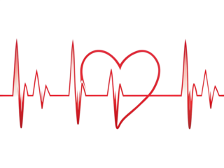 Heart shape integrated into a cardiogram line, isolated on transparent background