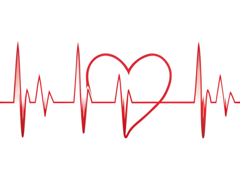 Heart shape integrated into a cardiogram line, isolated on transparent background