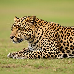 Leopard Resting on Grass - A Portrait of Wildlife in Serenity.