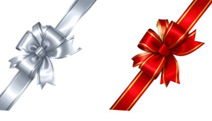 Two festive ribbon corner variations isolated on transparent background