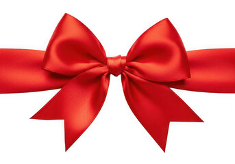 Fototapeta premium Elegant red satin ribbon bow close-up festive decoration gift wrapping celebration accent isolated on transparent background