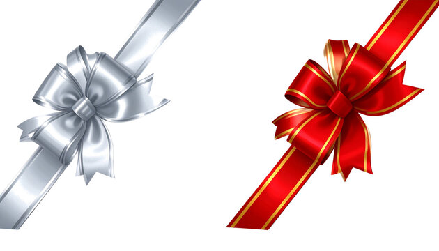 Two festive ribbon corner variations isolated on transparent background