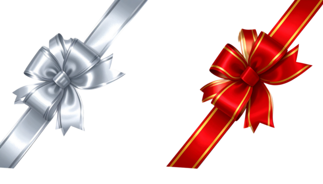 Two festive ribbon corner variations isolated on transparent background